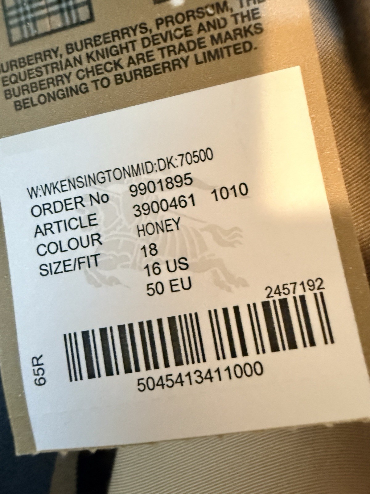 Burberry Kensington Heritage Trench Coat Honey US 16 EU 50 Made in England NWT