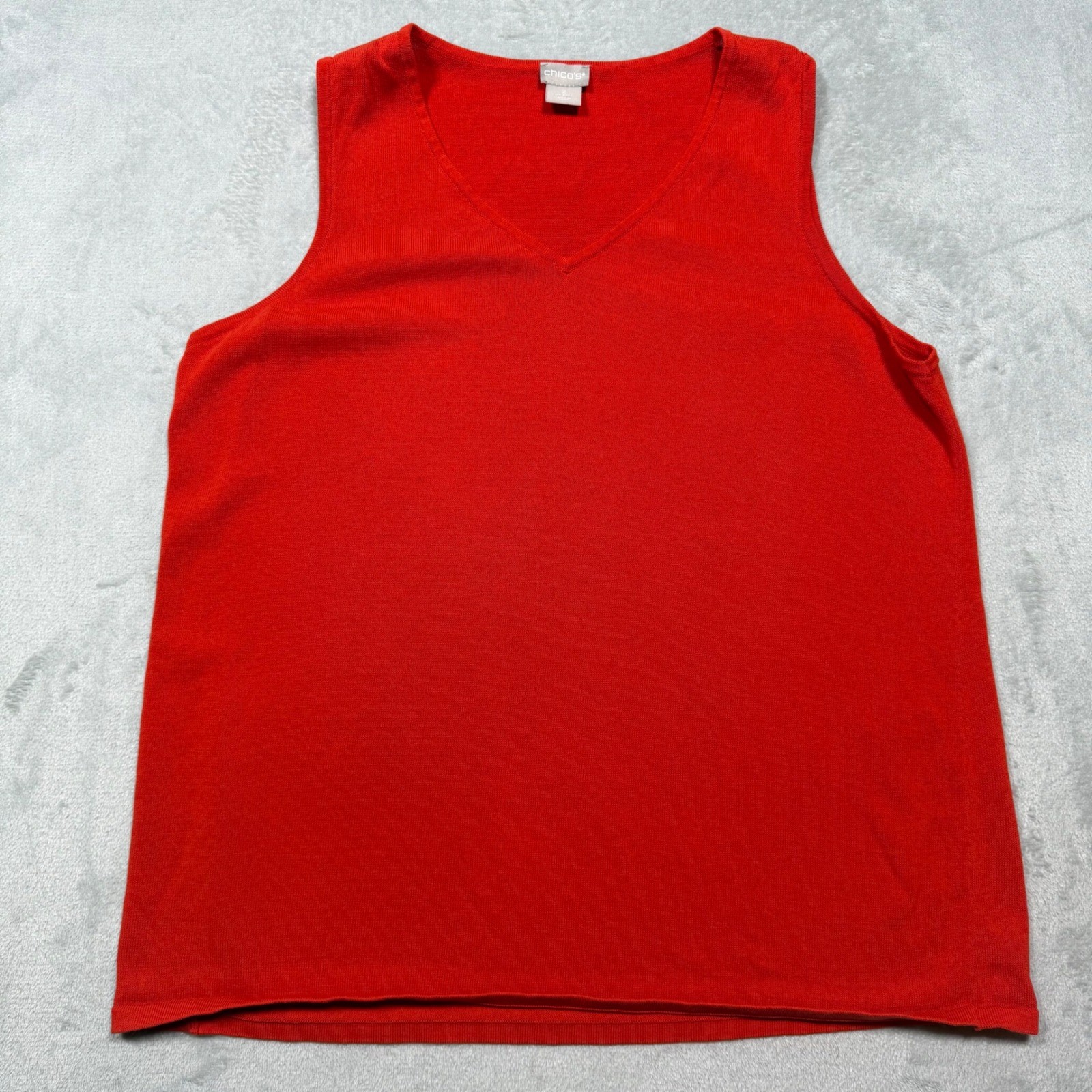 Vintage 90s Chicos Red Cotton Blend Knit V-Neck Sleeveless Shell Top Sz 2 Large