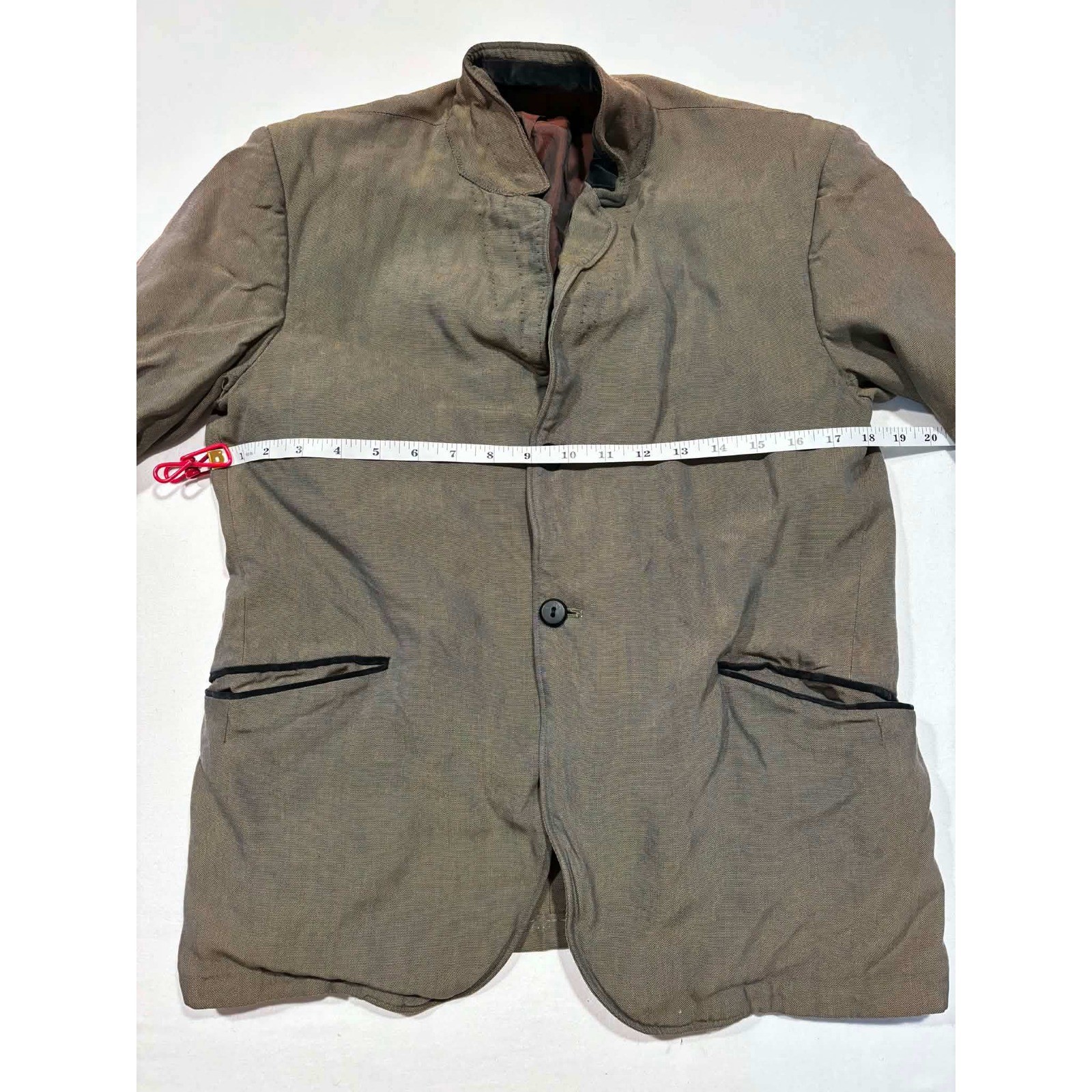 Vintage Diplomat Mens 2 Piece Suit Olive Green Mandarin Made in USA 28×22.5