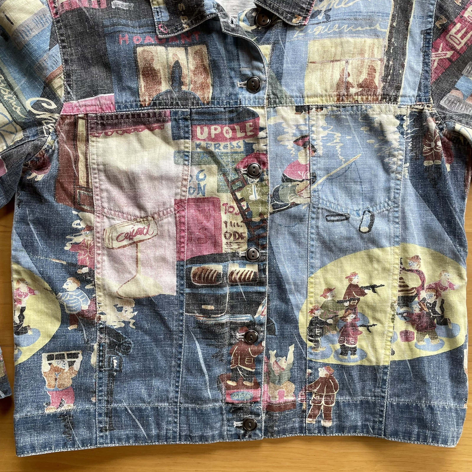 Vintage Chico’s All-Over Print Cotton/Linen Shirt Jacket Sz S/M French Scene