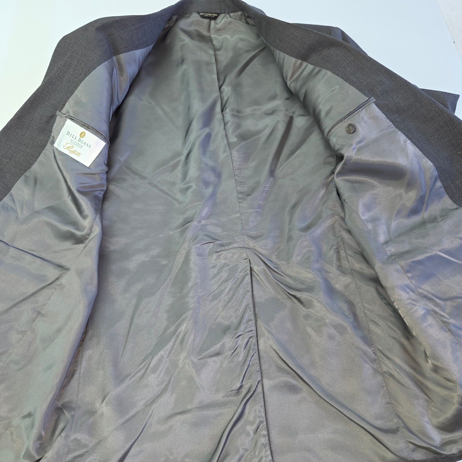 Bill Blass Blazer Mens 42R Grey Micro-Check Pure Wool 2-Button Sport Coat USA