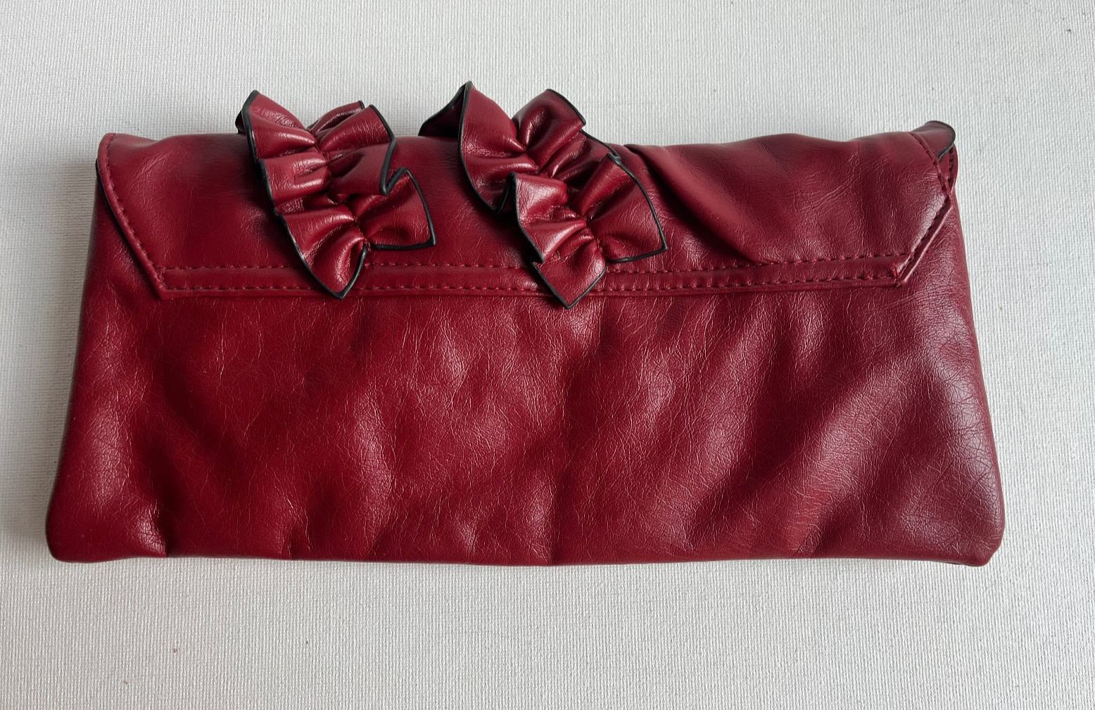 Vintage Lulu Red Ruffle Clutch Bag Y2K 2000s Faux Leather Evening Purse Claire’s