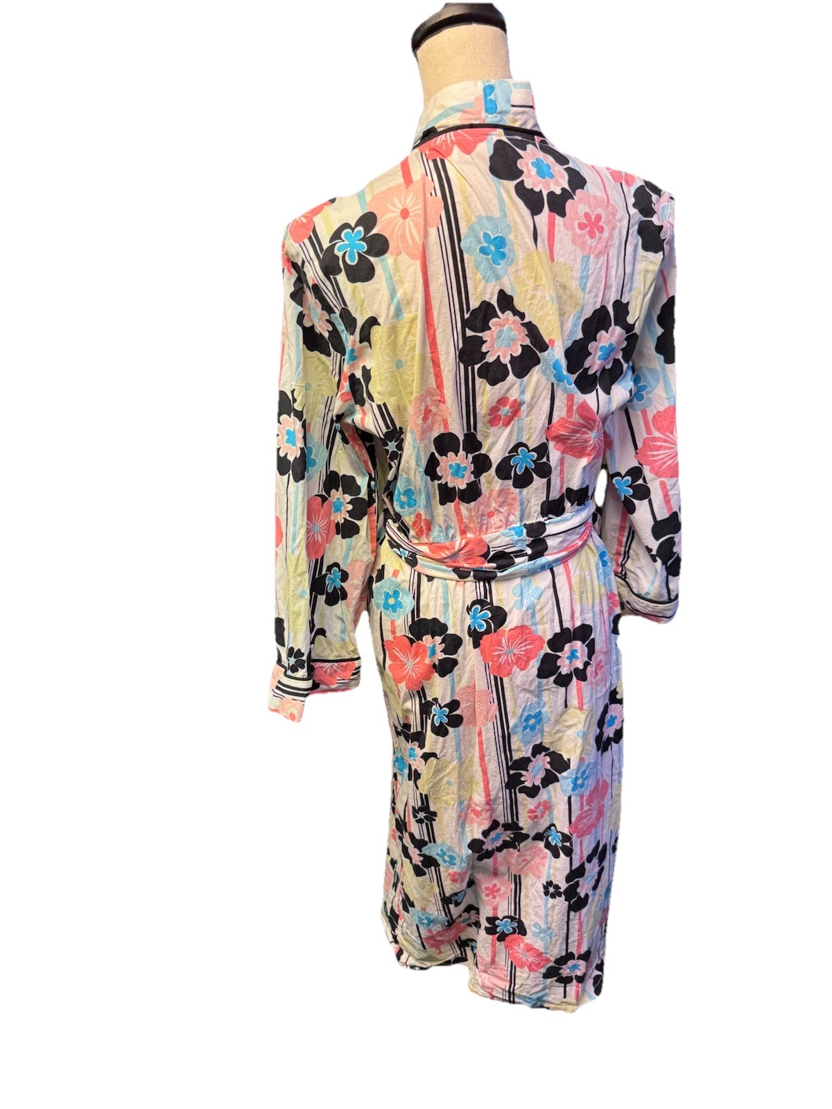 Y2K Girly Funky Floral Striped Robe Cottage Core Shabby Chic Pop Artsy sz M