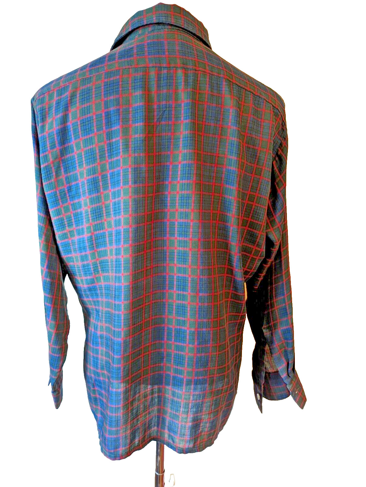 VINTAGE ARROW DECTOWOOL RED BLUE GREEN PLAID CHECK DACRON WOOL MADE IN USA LARGE