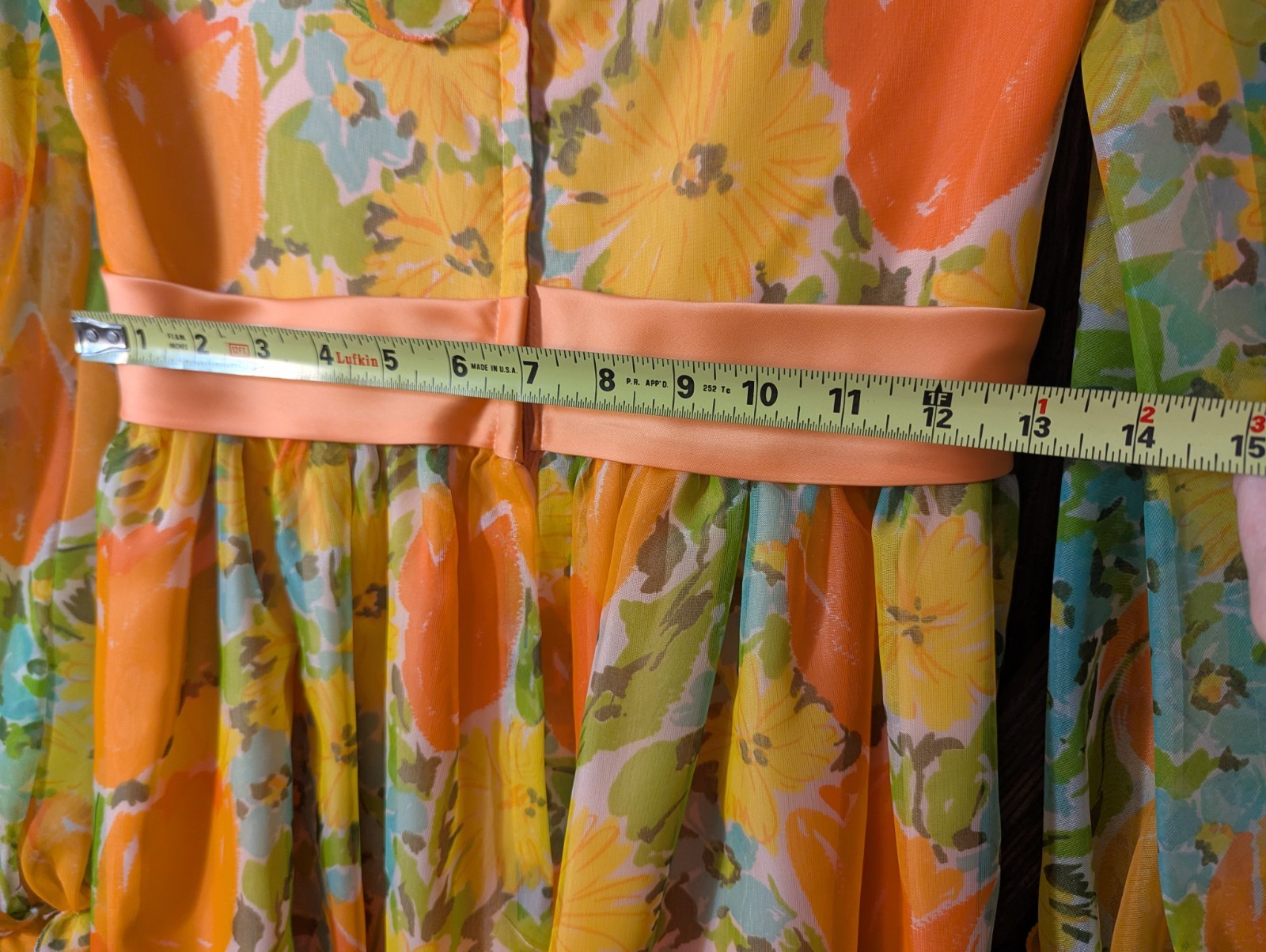 VTG American Nadine 1960/70 Orange Floral Maxi Dress Hippie Retro Boho, SEE PICS