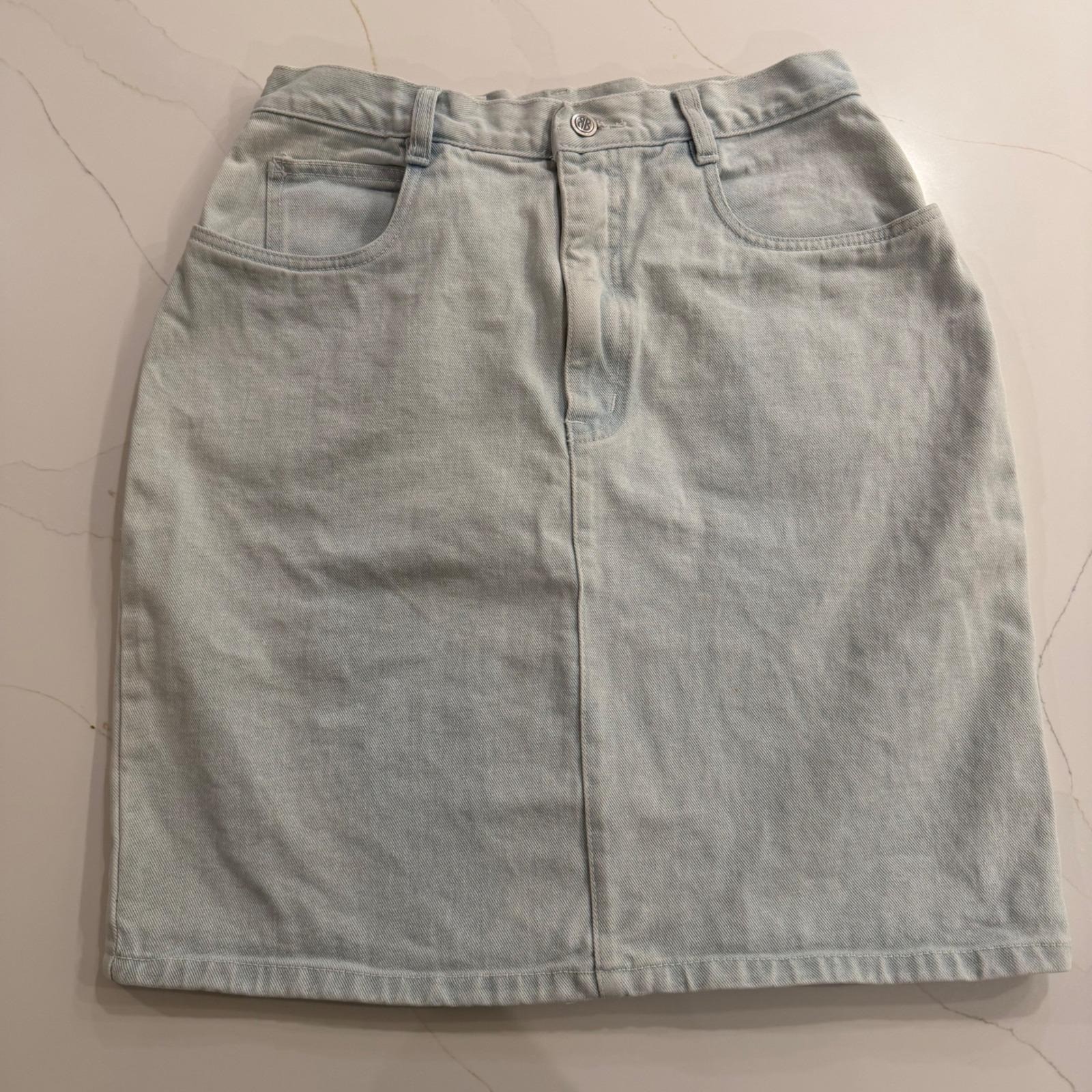 Bill Blass Vintage 90s Light Wash Denim Mini Skirt High Waisted Cotton Size 12
