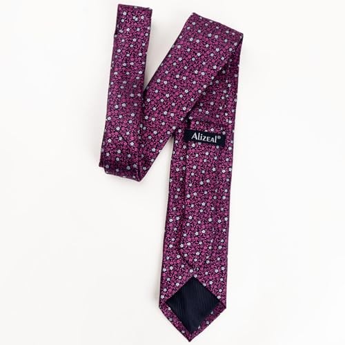 Mens 3.15inches Floral Tie with Flower Printed Handkerchief 152-magenta