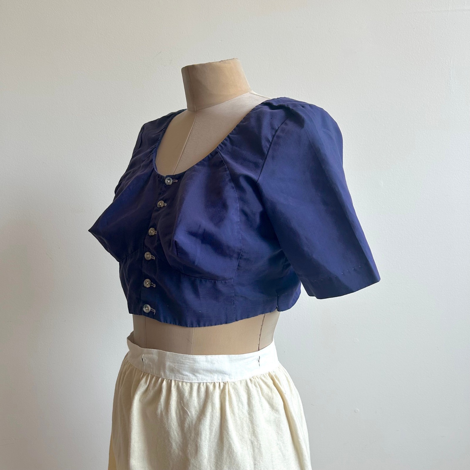 Vintage 1950s Blue Crop Top Playsuit Top Busty Midriff Sexy Rockabilly 38 Bust