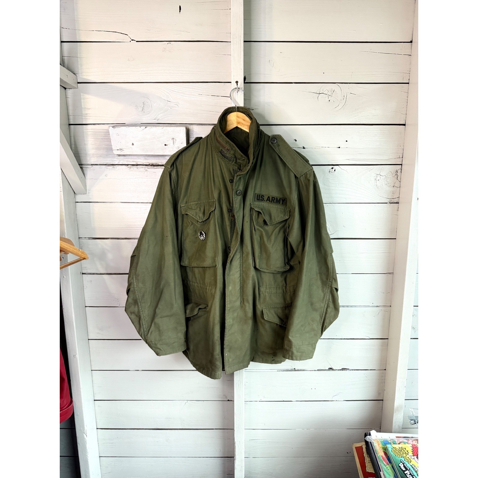 Vintage US Army M-65 Field Jacket Olive Drab Green Military Coat Brass Zip Mens