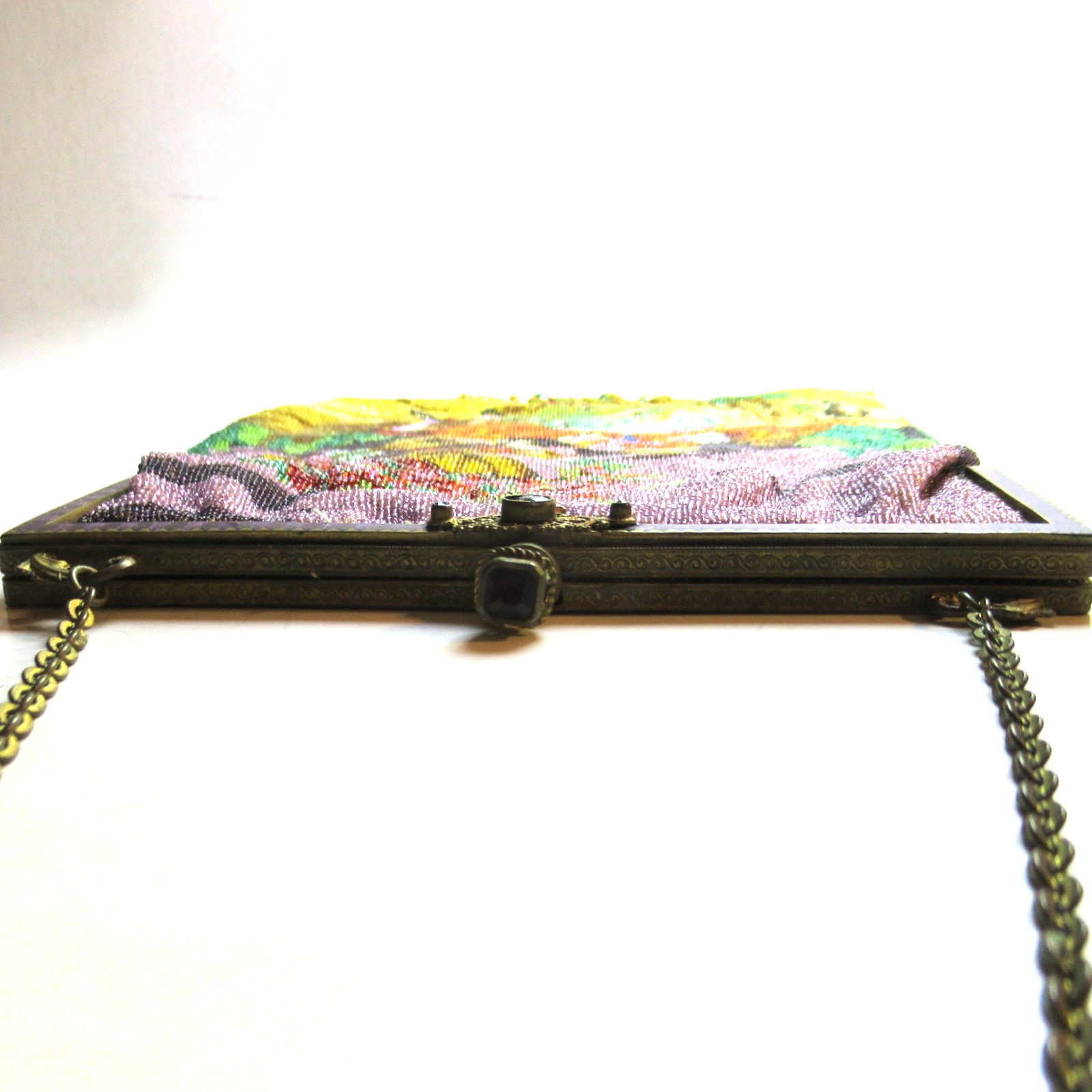 Antique Vintage Micro Beaded Purse Scenic Guilloche Frame SELLER PAYS US TARIFFS