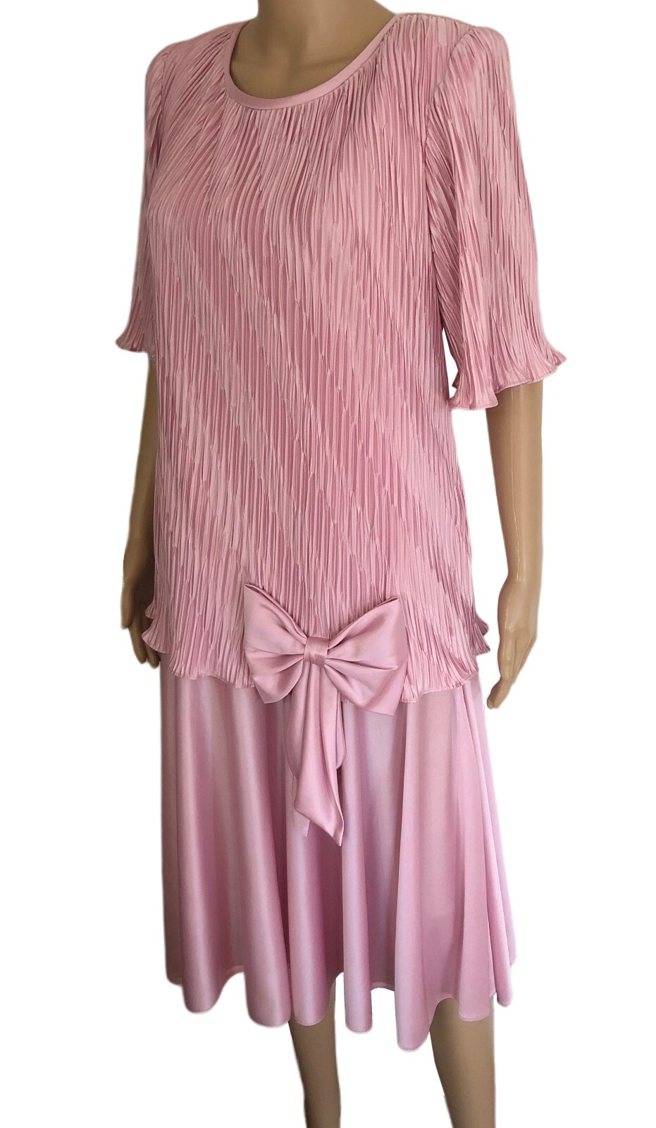 vtg GILBERTI Pink Accordian Drop Waist Dress Sz L Tea Party Special Occasion