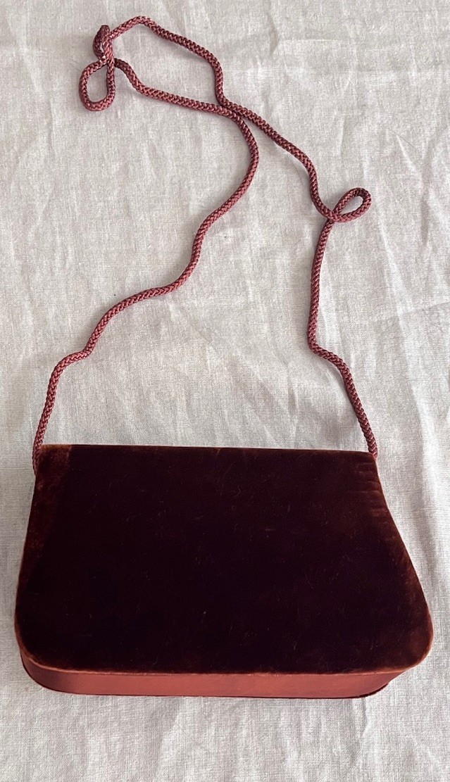 Vintage Signature Studio Structured Brown Velvet Clutch Handbag Floral Pattern