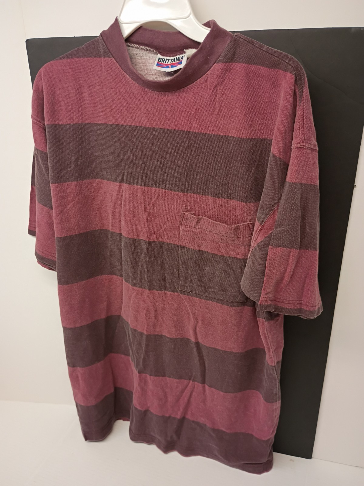 Britannia VTG Men’s XL Burgundy/Brown Striped Pocket Crew Neck T-Shirt