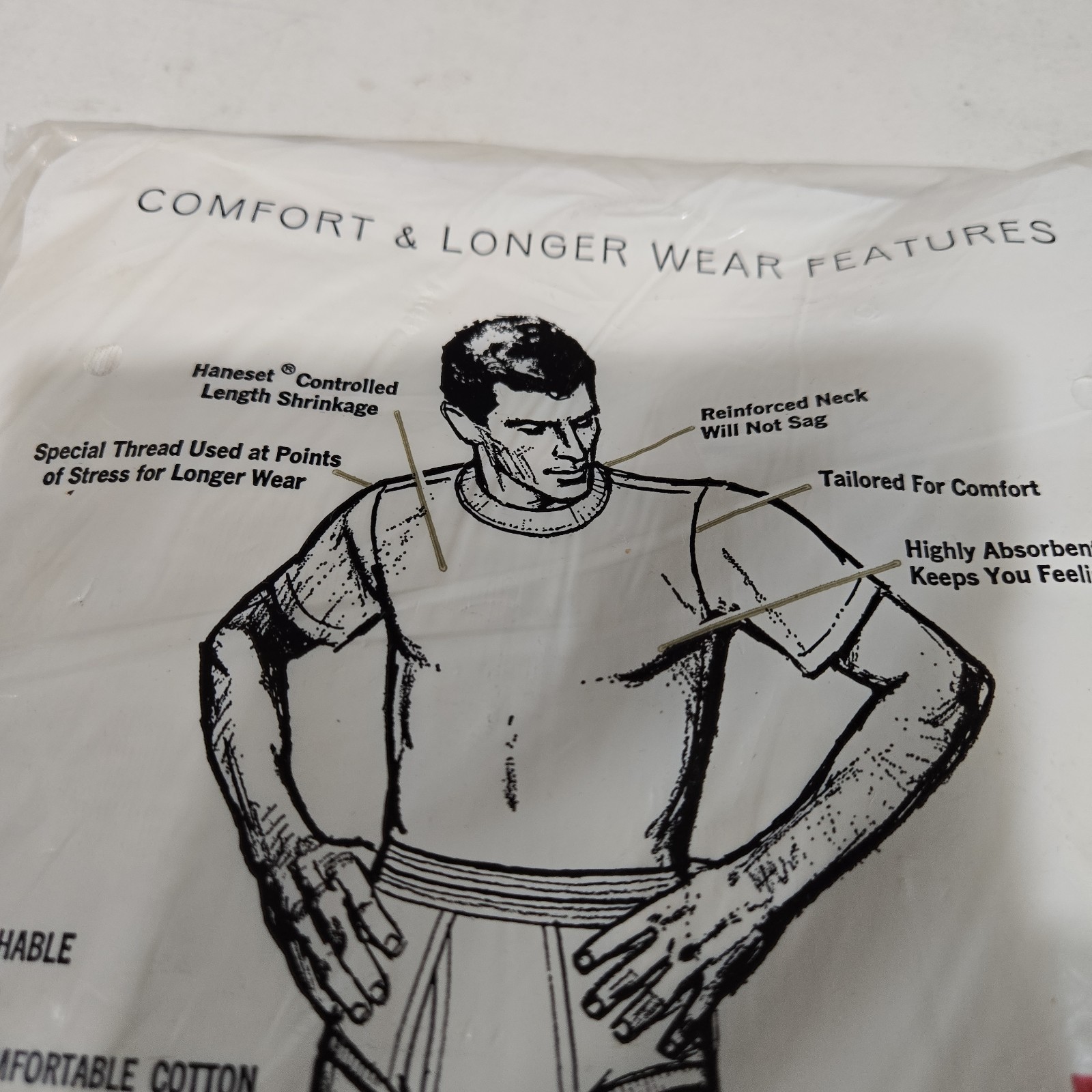 Hanes Vintage T-Shirts 1 Pack LARGE TALL MAN Deadstock Sealed NOS Haneset 50/60s