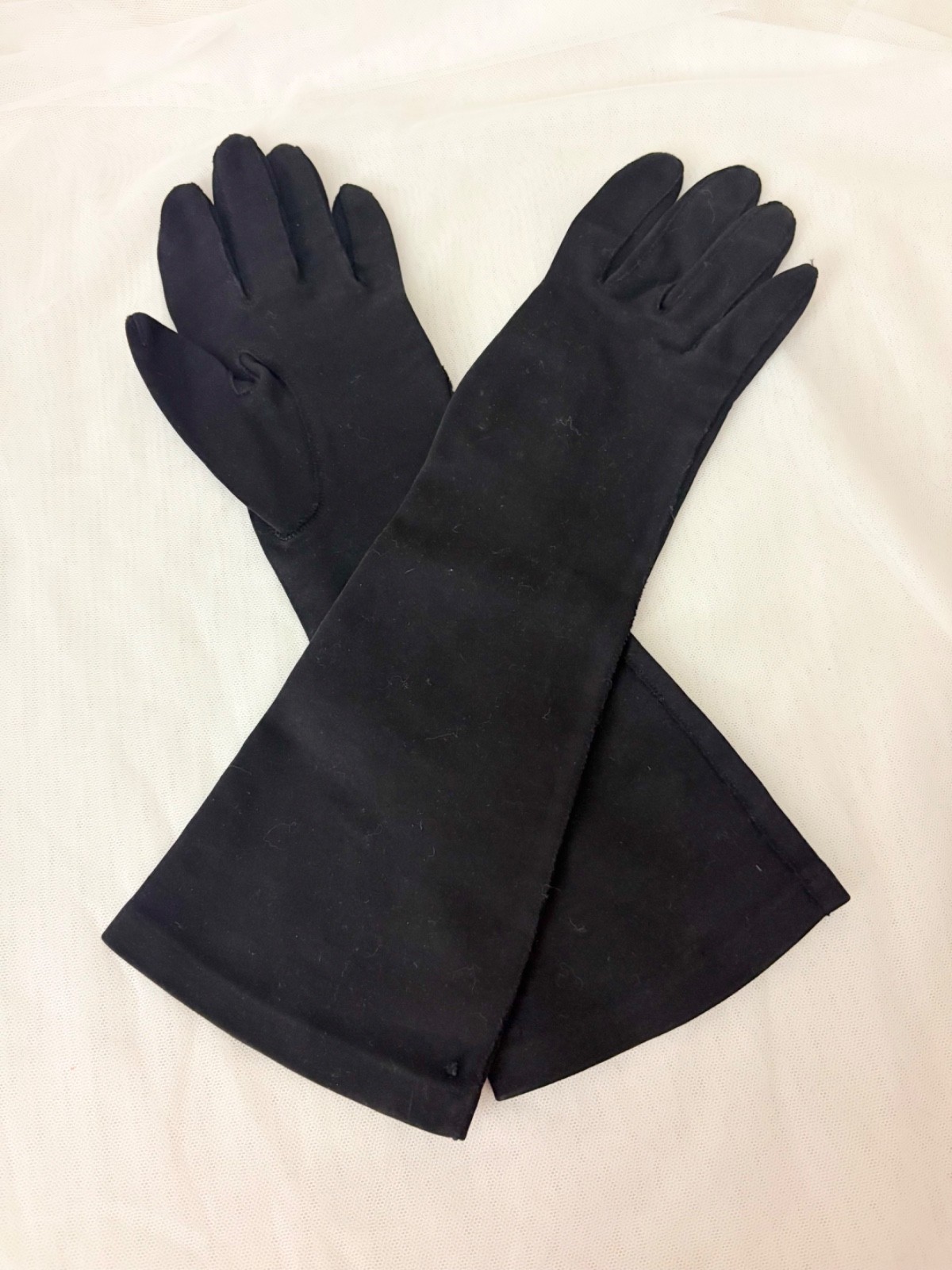 Vintage Gloves Women’s XS/S Black Cotton Mid Length Evening Special Occasion