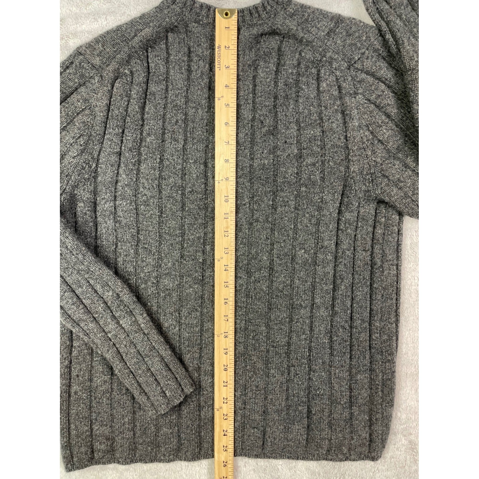 GAP Mens Sweater Large Gray 100% Lambswool Ribbed Knit Crewneck Pullover Vintage