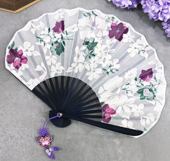 Korean Traditional Silk Folding Fan Rose of Sharon Flower Handmade Hand Held…