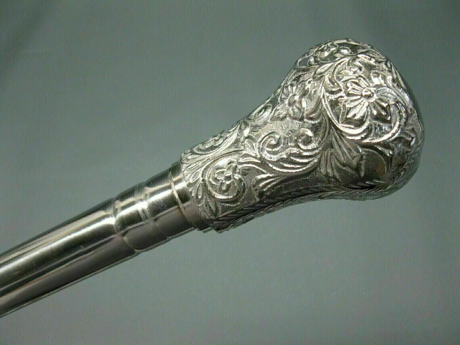 Antique Stainless Steel knob Royal Art Ornated Vintage Wallking Stick Present