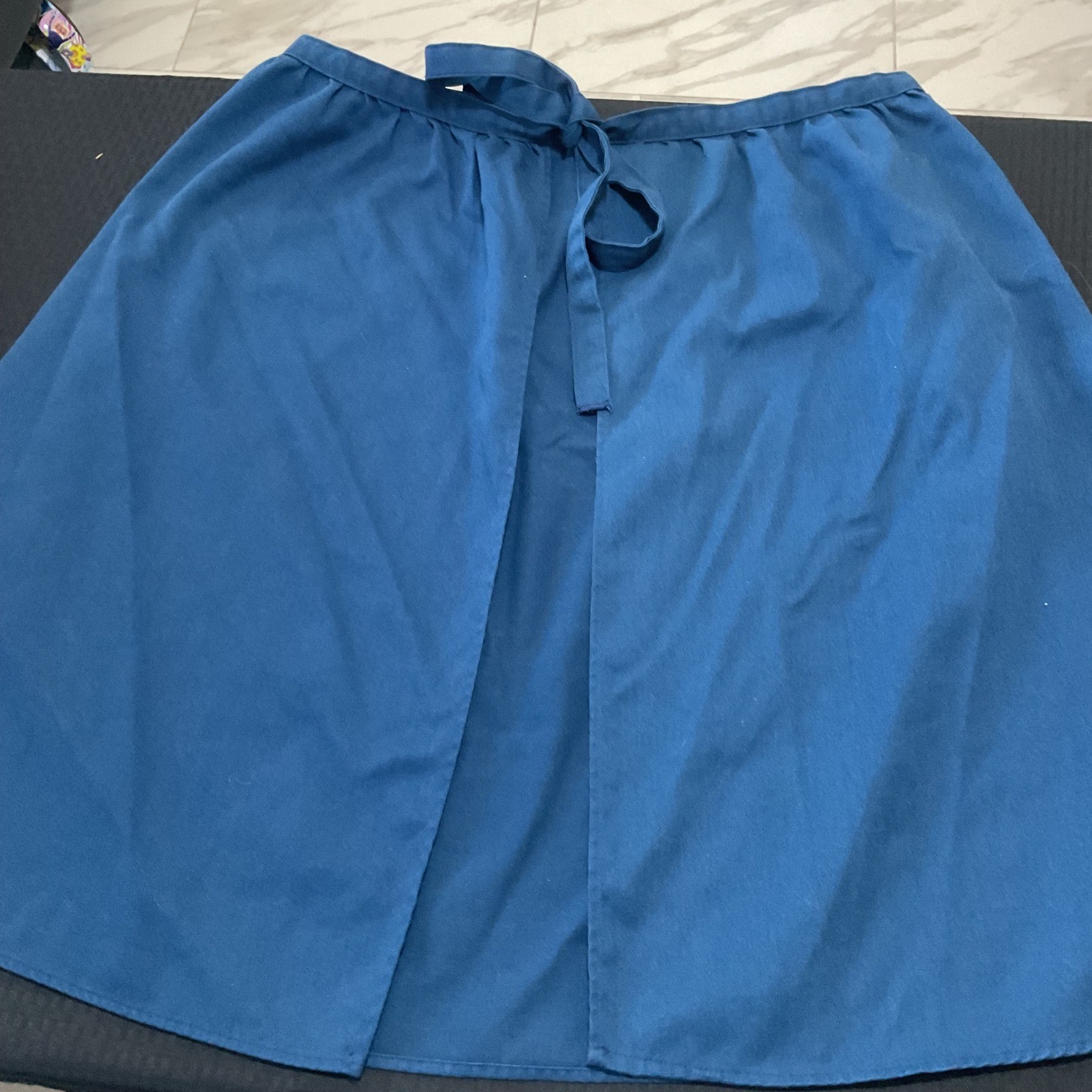Vintage Carriage Court Teal Blue Wrap Back A-Line Skirt Pockets Made in USA 16