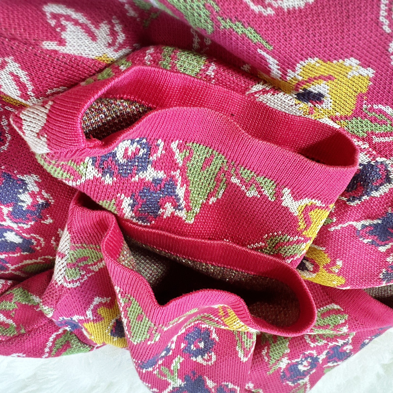 Vintage Yves Saint Laurent Paris Floral Knit Dress Cardigan Set Pink M