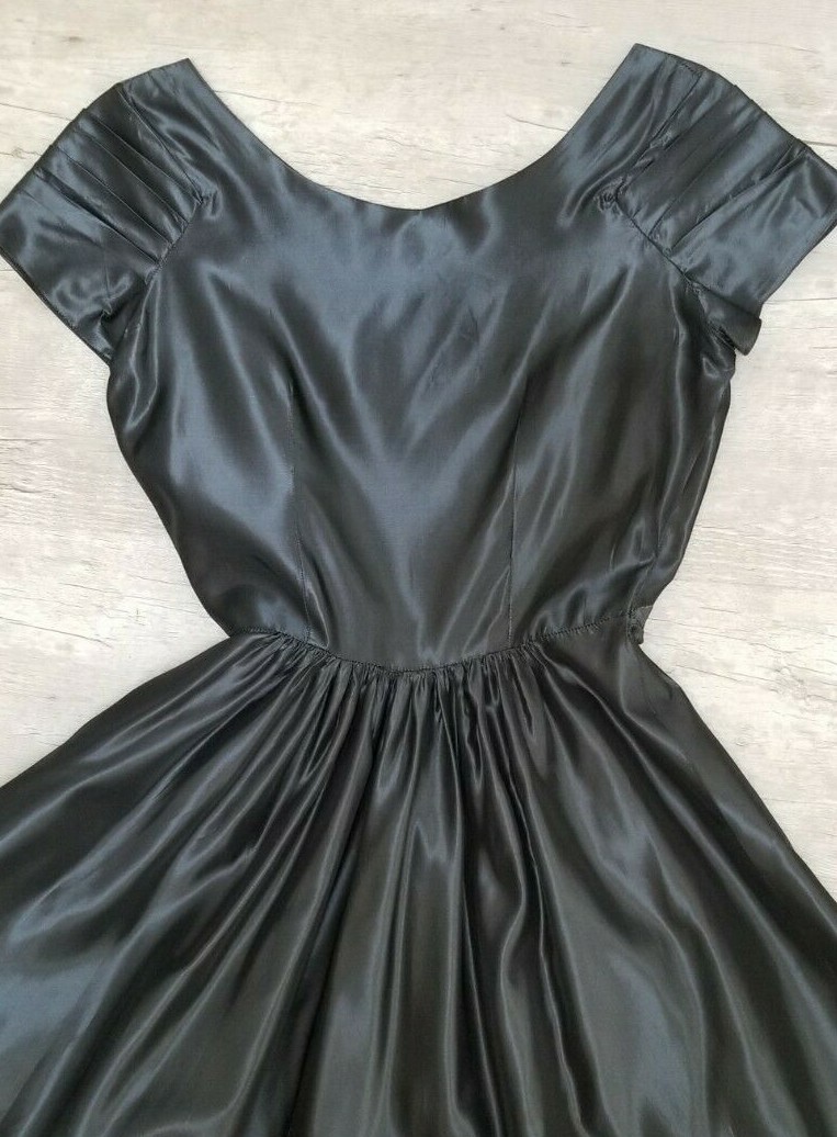Vintage 1950s Minx Modes Gunmetal Grey Taffeta DRESS – Size XS/S