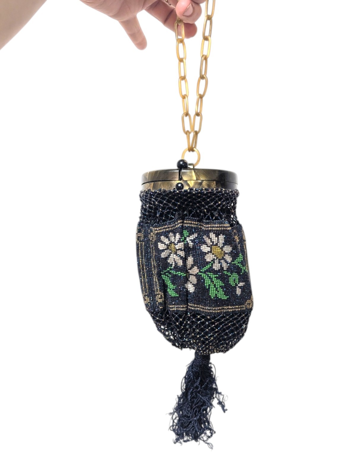 Vtg Art Deco Micro Beaded Purse Bag Daisy Victorian Lot 4 Celluloid Glass Pastel