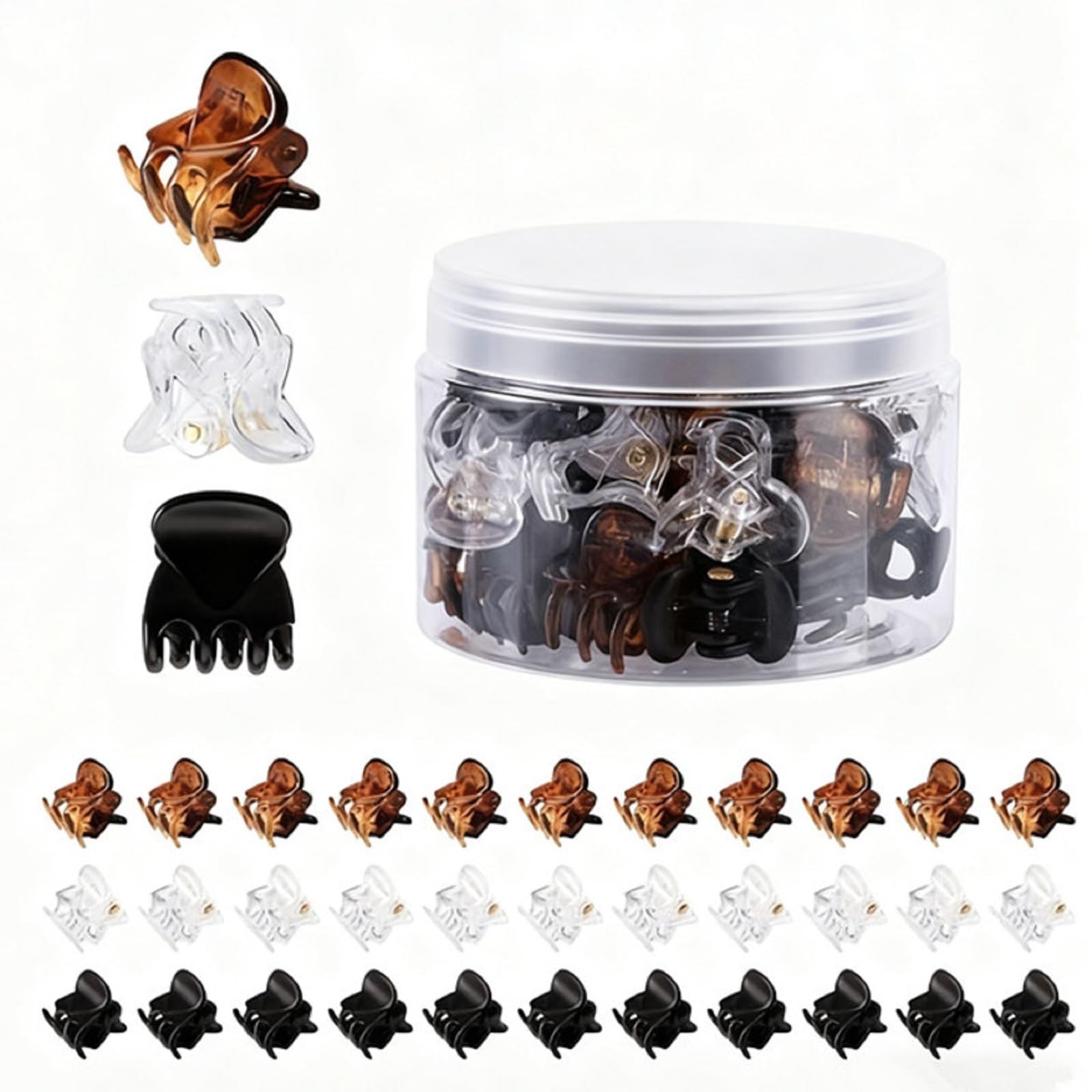 Bestac Multifunctional Mini Claw Clips, 36-Piece Set for Black+Clear+Brown