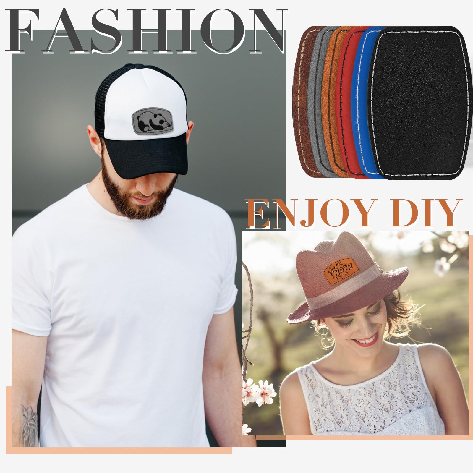 Dunzy 60 Pcs Blank Leatherette Hat Patches with 2x3inch, Mixed Colors