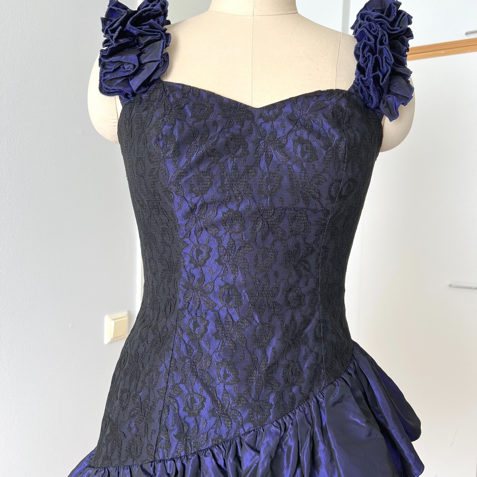 1980s Taffeta Cocktail Party Dress Asymmetrical Hem Cocktail Tiered Evening Gown