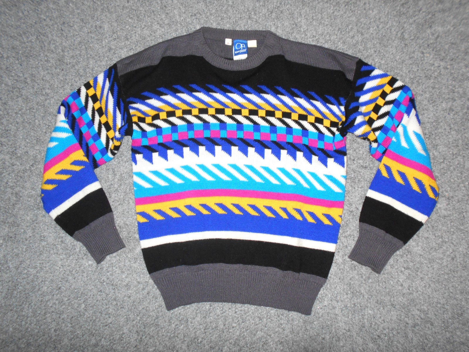 OP OCEAN PACIFIC VTG 80’S MENS LARGE MULTI COLOR ACRYLIC SURF SWEATER