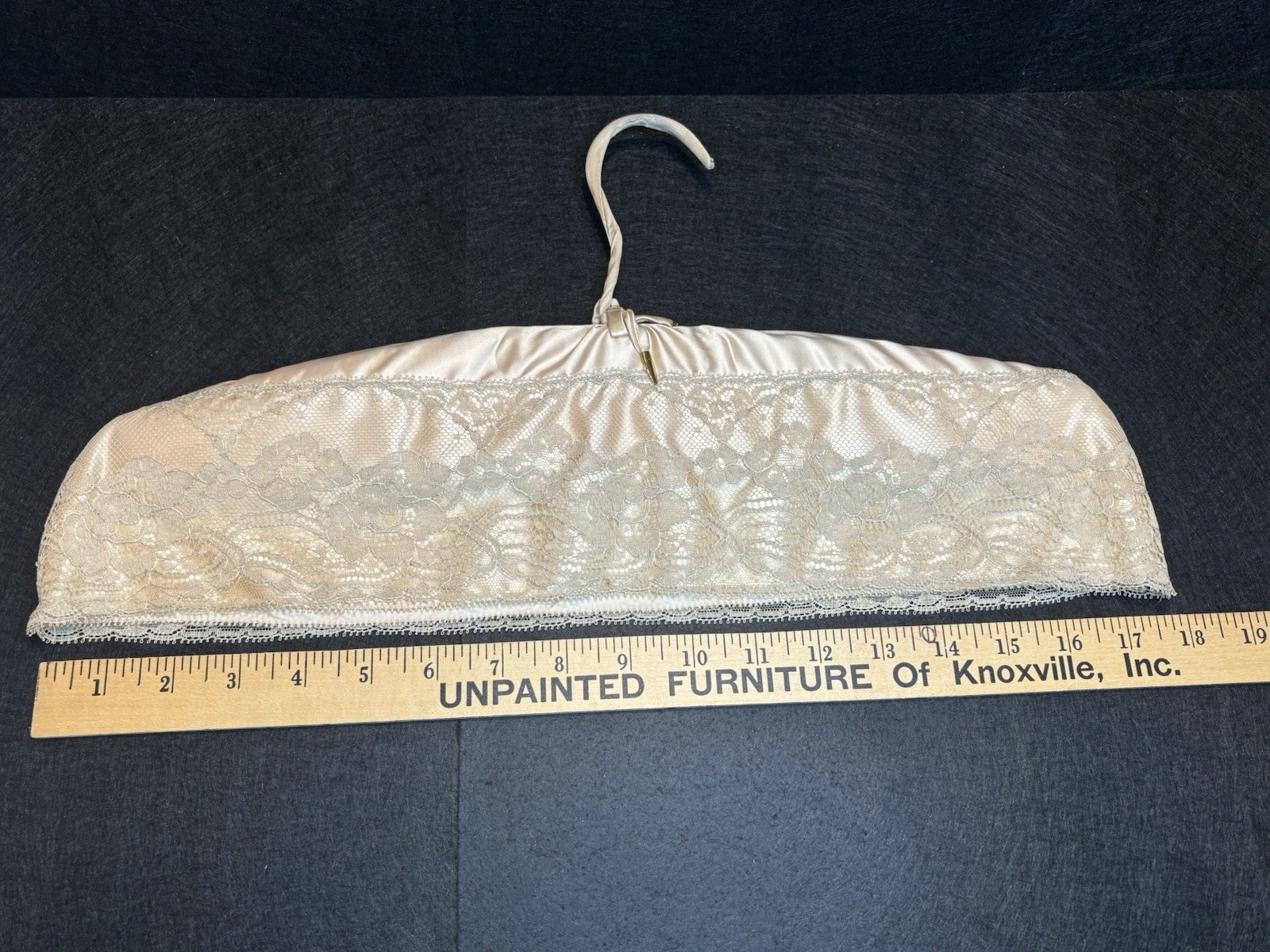 ❤️Antique Champagne Satin & Lace Padded Wooden Dress Hanger Shoulder Cover