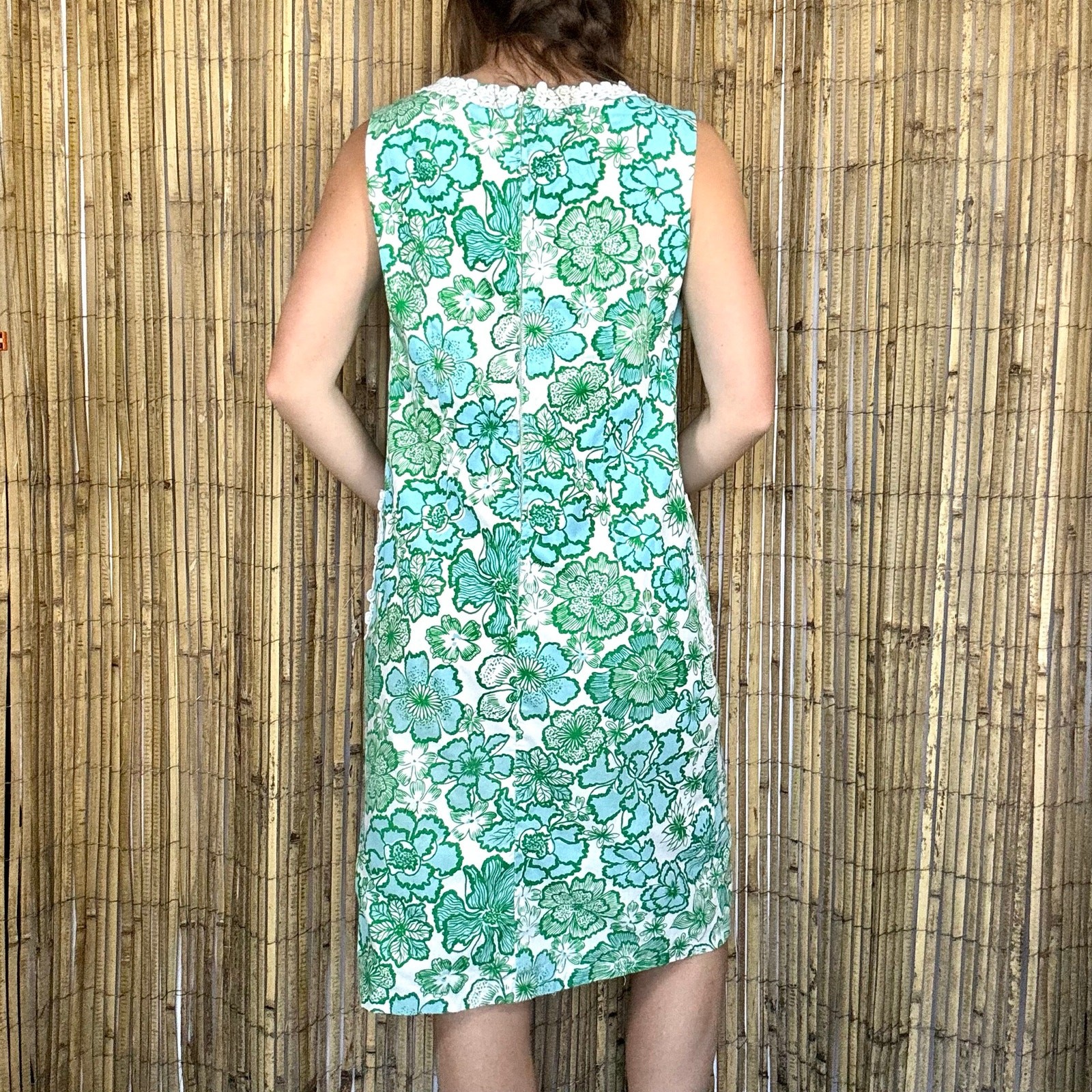 Vintage 60s Shifts Internationale of Miami Floral Shift Dress Blue Green Crochet