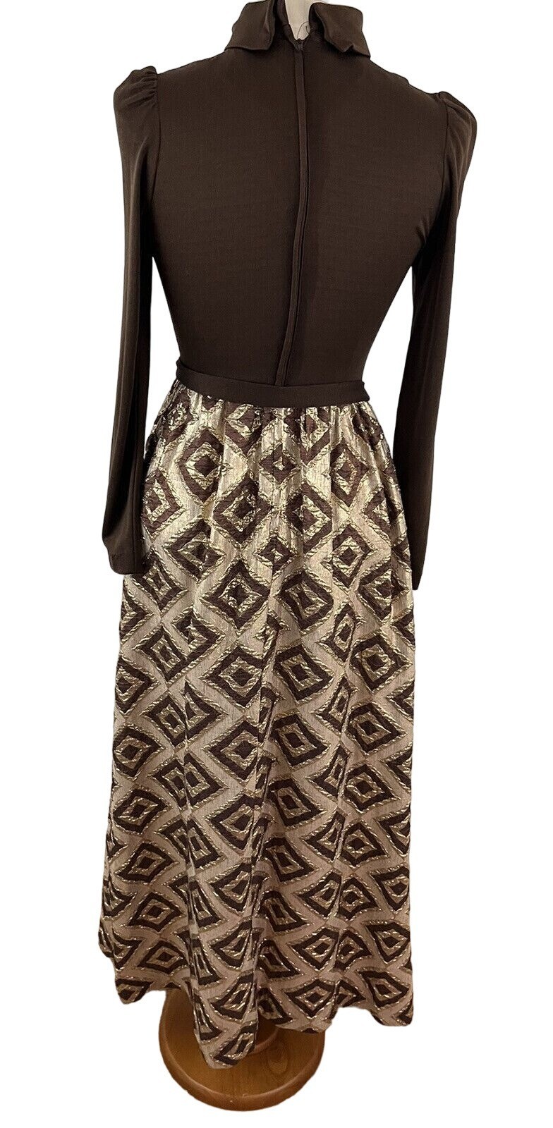 Vintage 70s Cindy Juniors Leboff Mod Maxi Dress Peekaboo Bodice Metallic Skirt