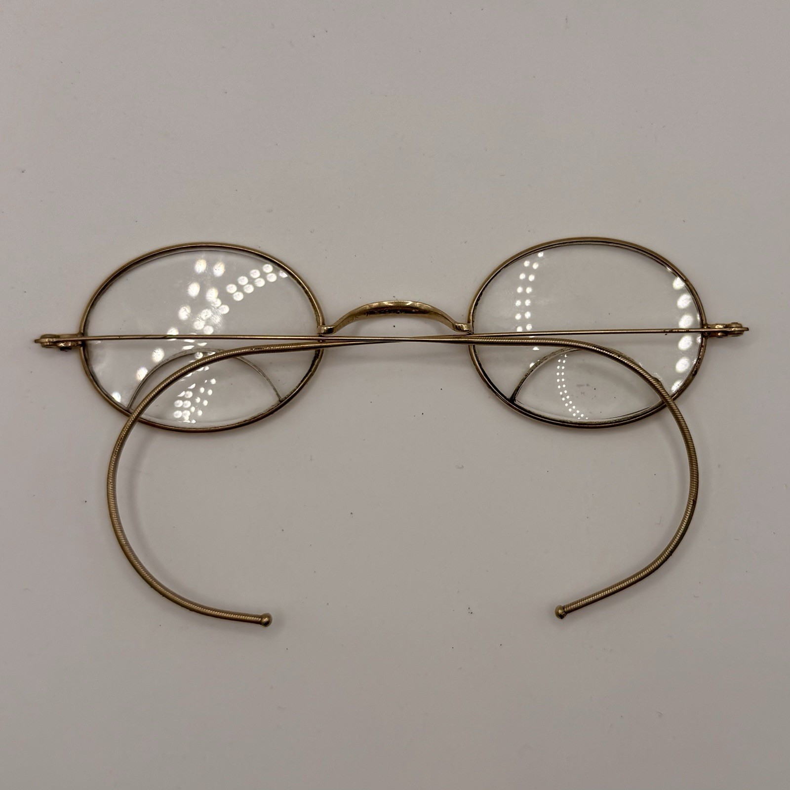 Antique Pince Nez Bifocal Spectacles Oval Wire Frame w Leather Case APEX