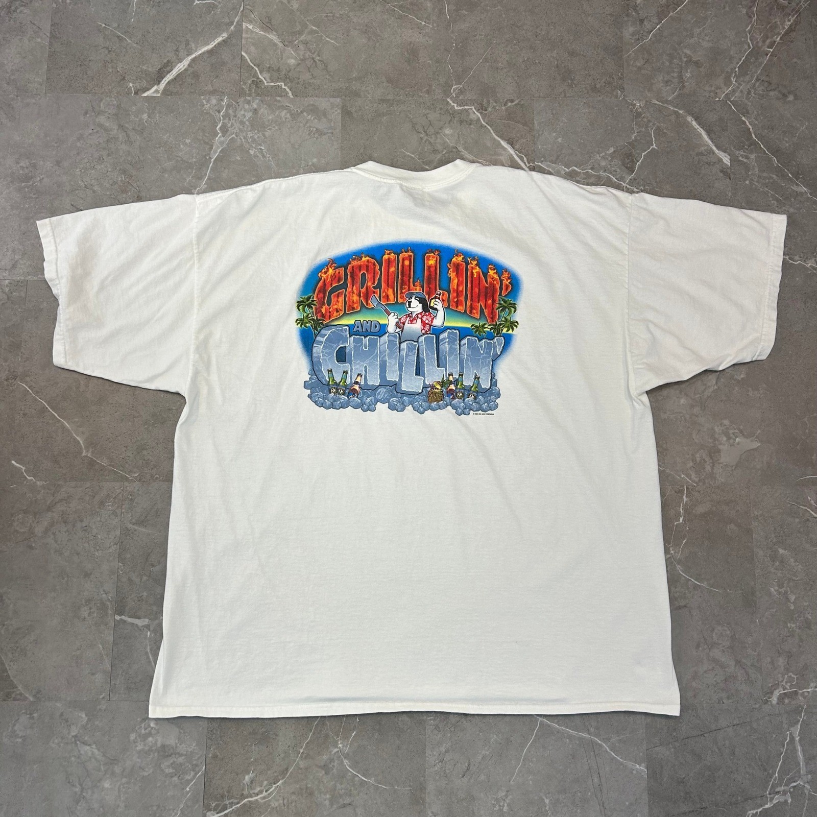 Vintage Big Dogs Graphic Tee Mens 3XL Grillin Chillin Short Sleeve Shirt White
