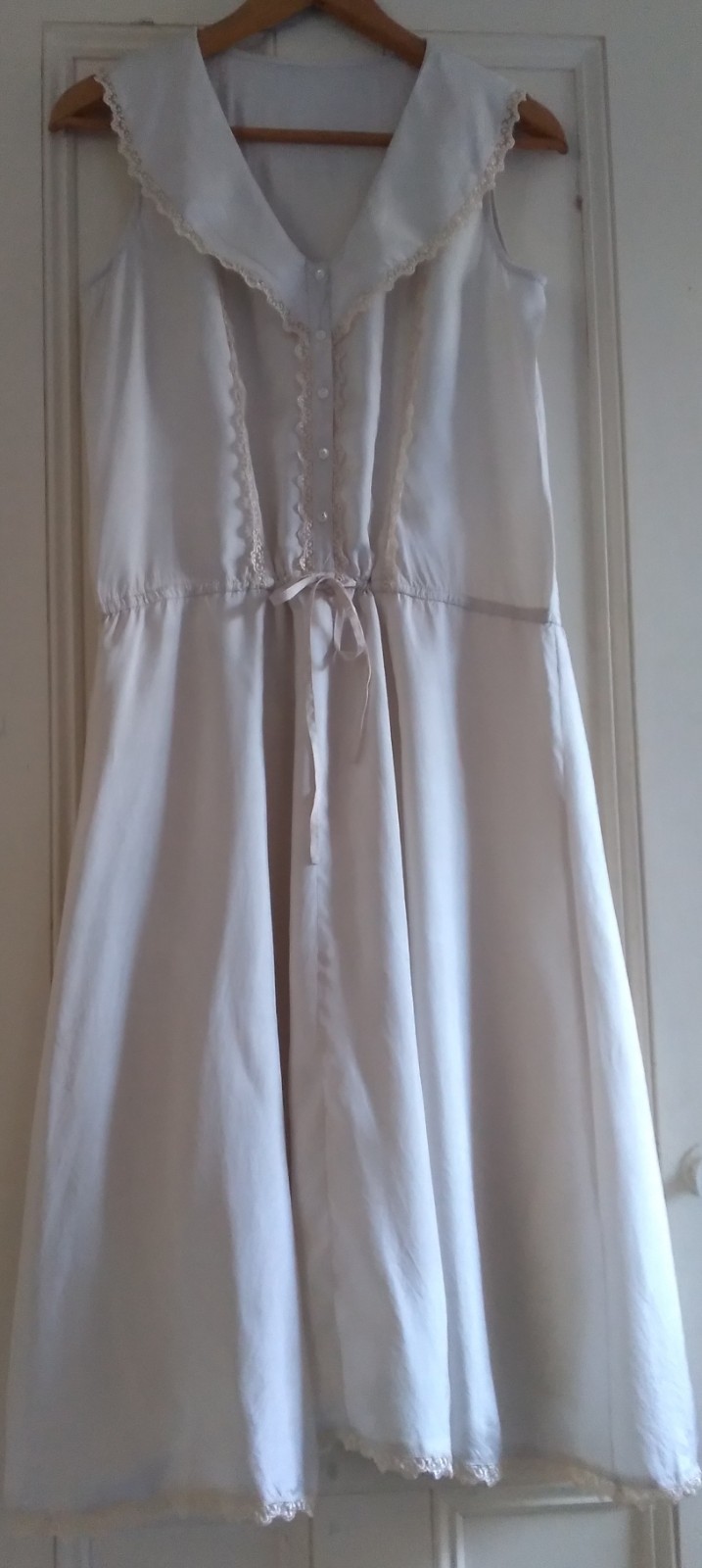 Vintage 20’s Style Ivory Rayon Silk Dress Xl Off White Lace Maxi Midi Lined 12