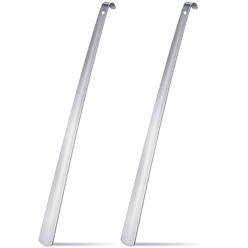 2 Pack Extra Long Metal Shoe Horn Dressing Stick for Seniors Silver