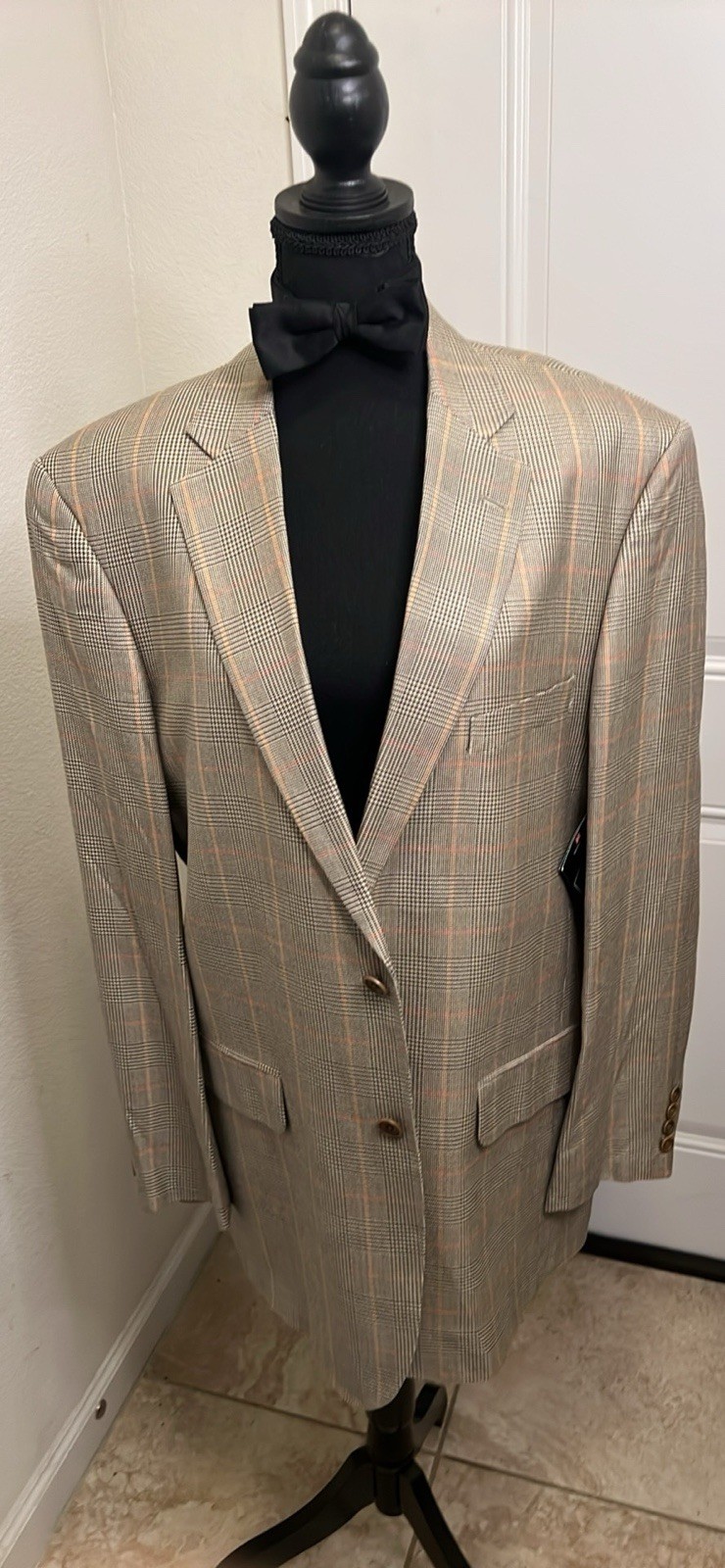 Men sports jacket Blazer 42R Olive plaid 100% silk Dress casual business Formal