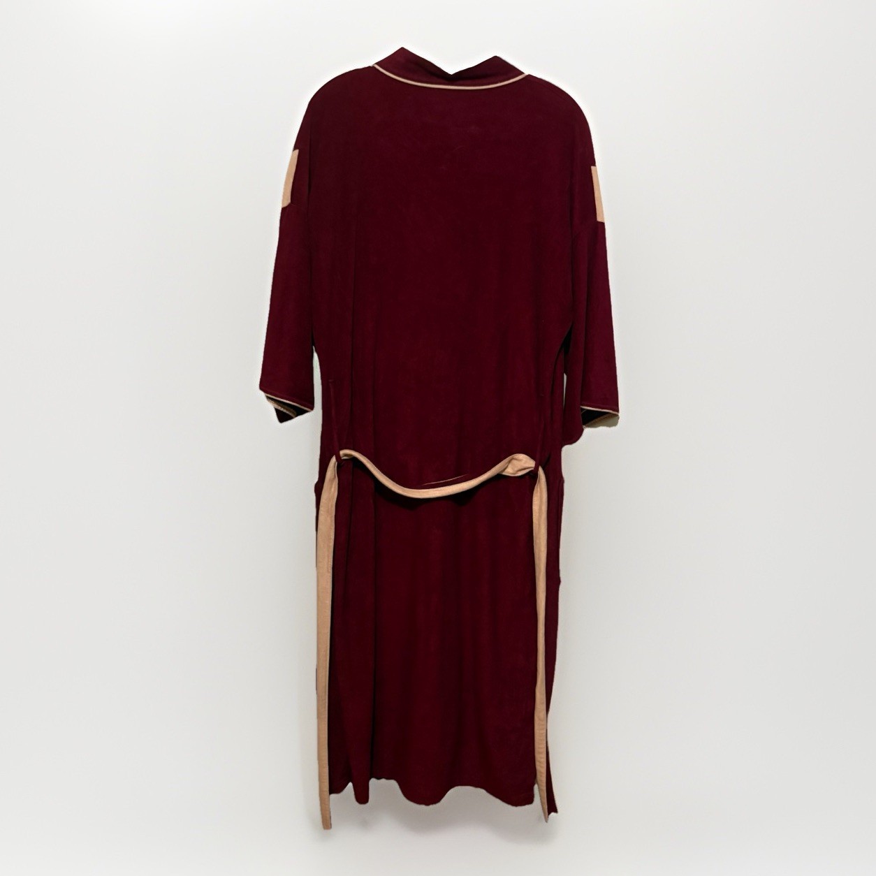 VTG Studio 5 Rose Collection Robe Burgundy Tan Trim OSFA Belted Lounge Bathrobe