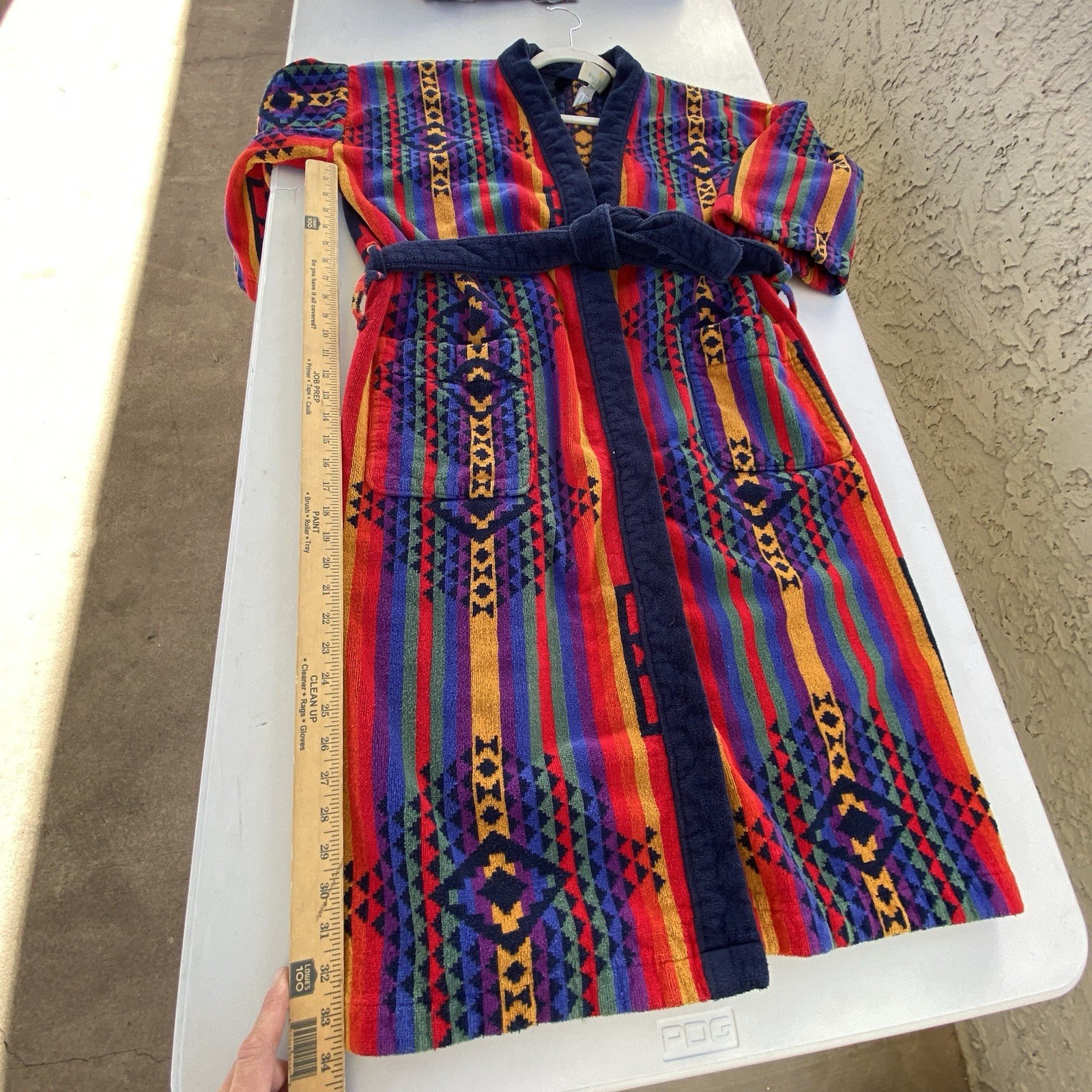 Vintage 80s Blass 100% Cotton Brazil Robe OS Colorful Aztec Southwestern Belted