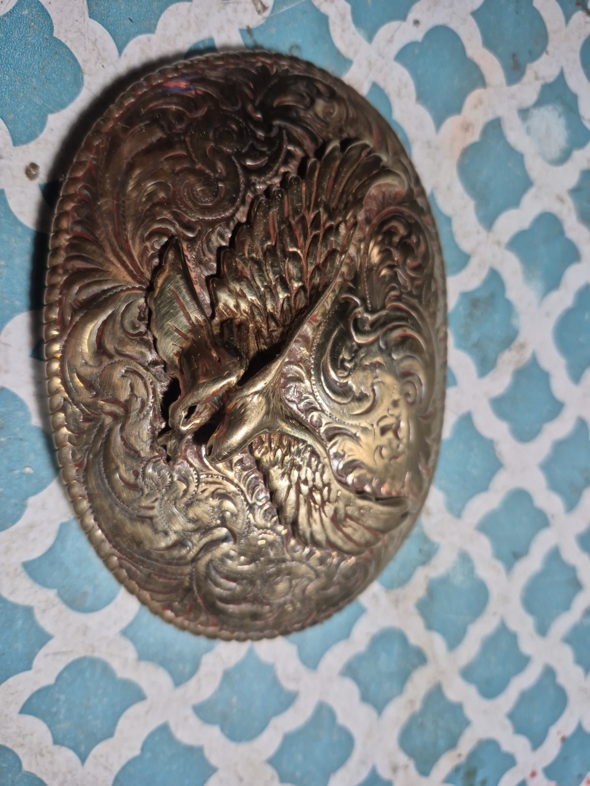 Eagle in Flight Heavy Silverplate on Jeweler’s Bronze Belt Buckle by Crumrine