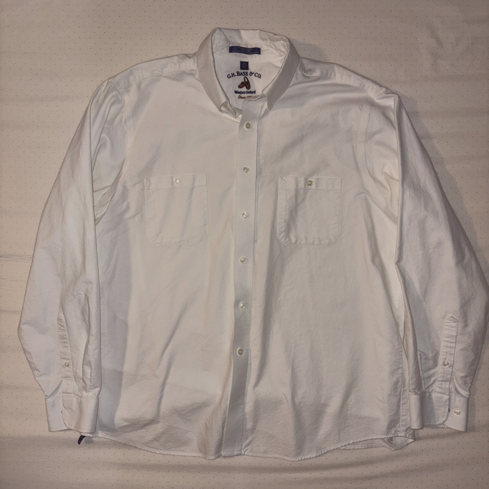 G. H. Bass & Co Weejun Oxford 90s Vint. 17 1/2 36/37 White Dress Shirt 2 pocket