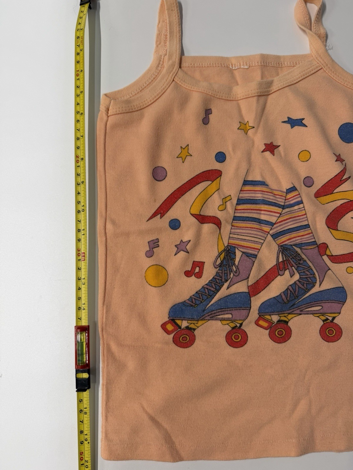 Vtg 70s 80s Roller Skate Disco Tank Top Single Stitch Rainbow Crop Graphic