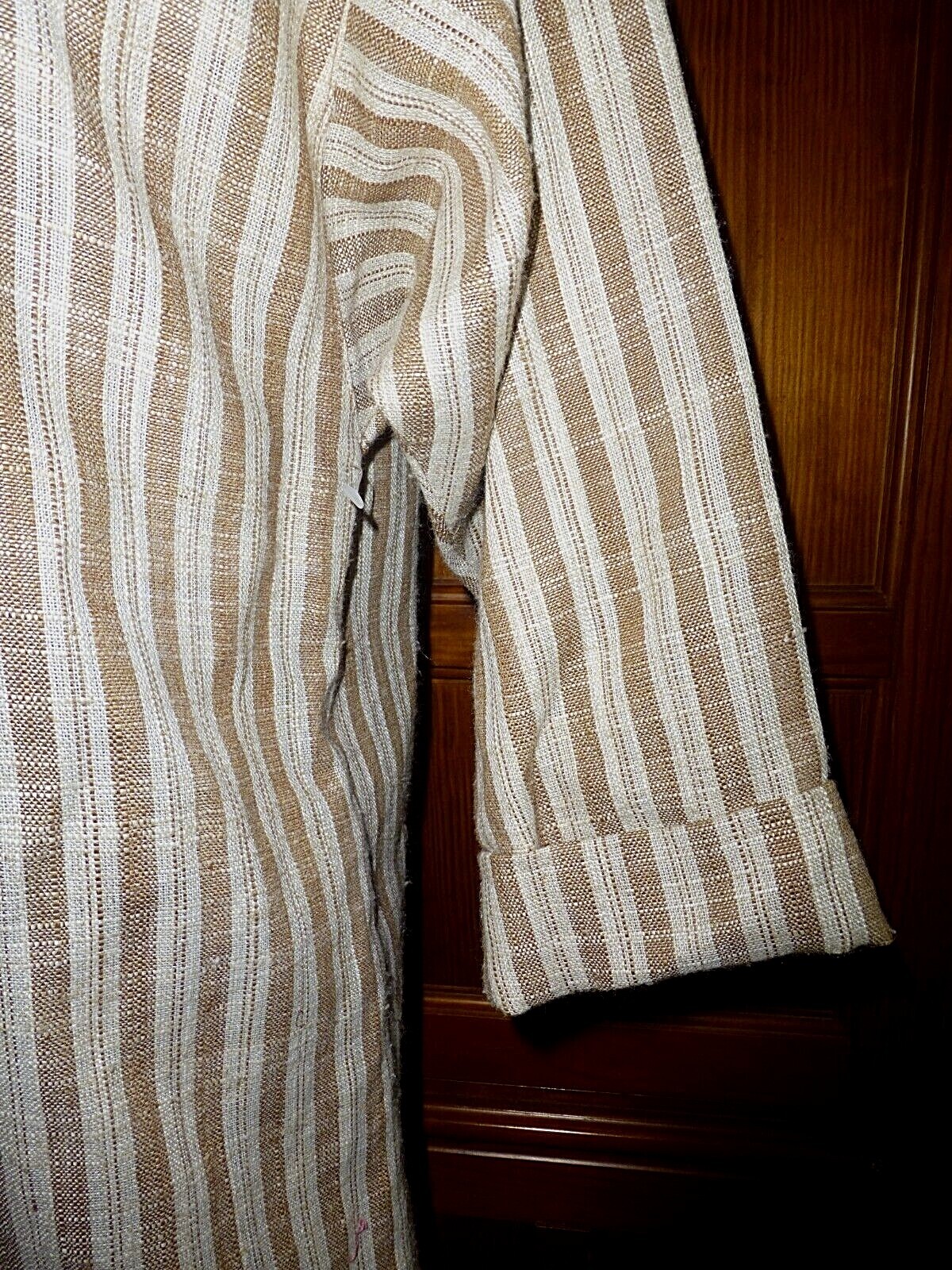 New VTG 1970s 70s Stripe Woven Shift Cocktail Secretary Modest Midi Dress