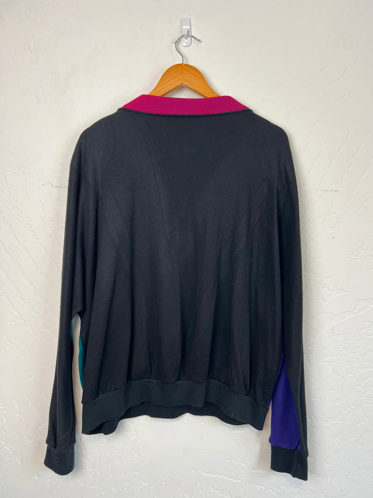 Vtg 80s Colorblock Panel Polo Sweatshirt Cotton Blend L