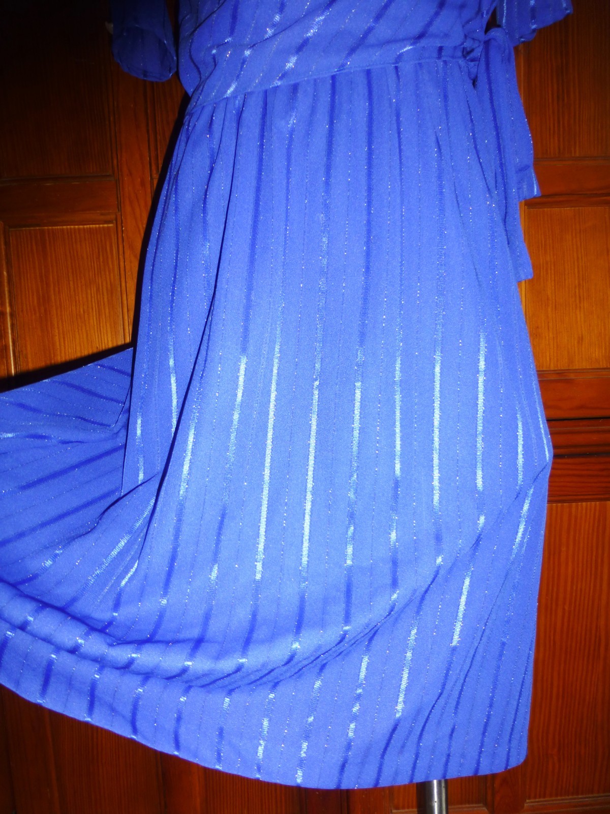 VTG 70s 80s Royal Blue Ribbon Stripe Poly Knit Cocktail Secretary boho Dress