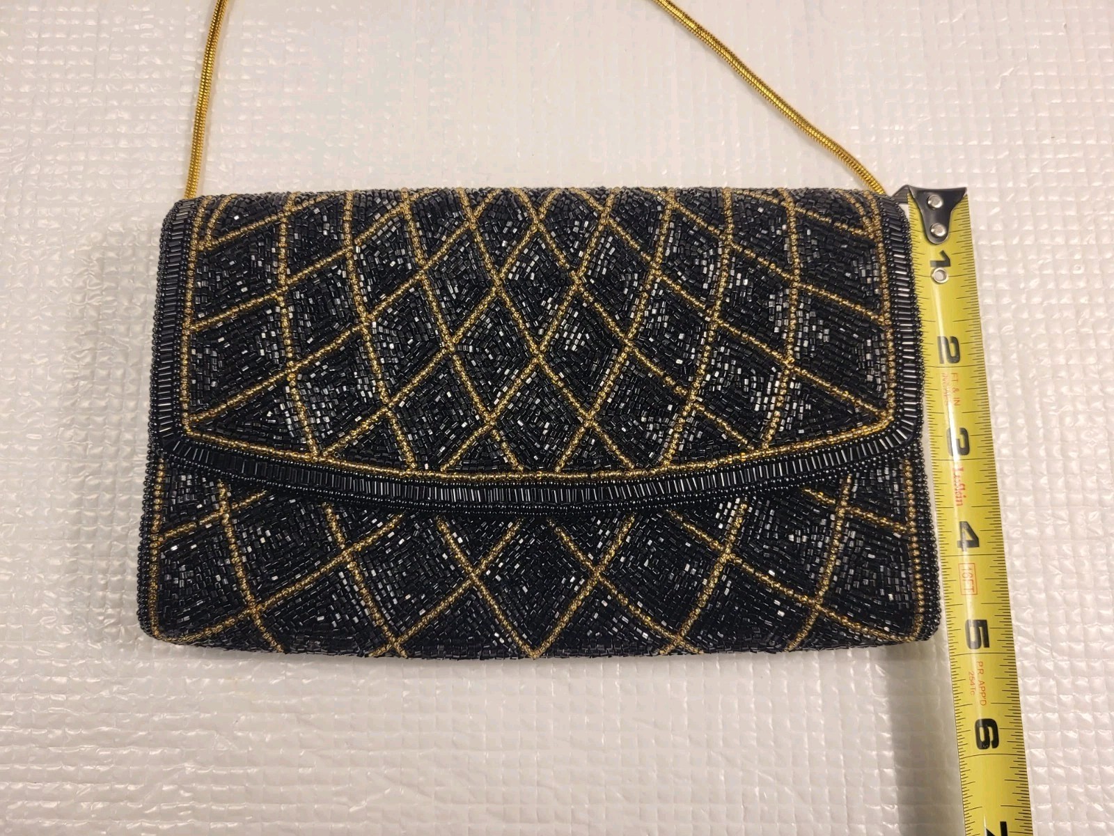 Vintage Beaded Clutch Purse By Walborg Style 338/1 Black And Gold