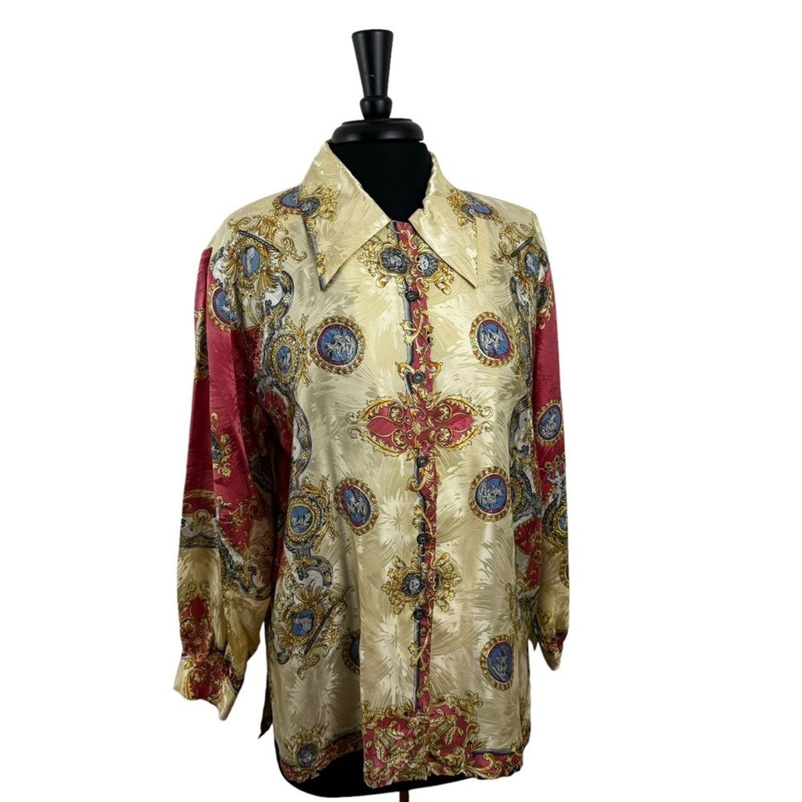 Vintage German Button Down Blouse Versailles Royal Elegant 100% Silk & Acetate