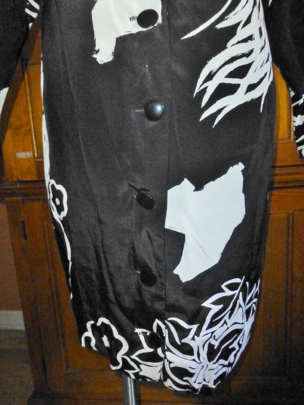 Vtg 80s I MAGNIN Bold Black White Print DRESS Cocktail Shift Dolman Long Slv