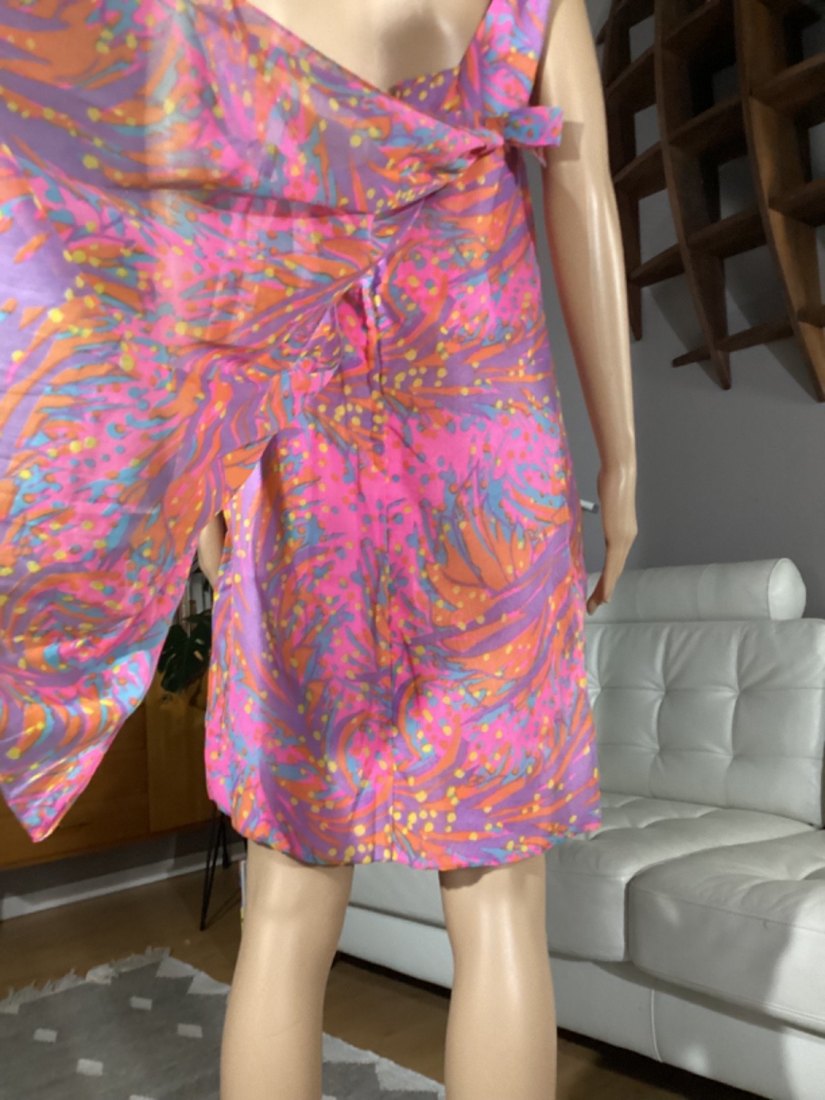 Vintage 1960s Bright Psychedelic Multi Color Shift Dress Bows Mod Women’s M